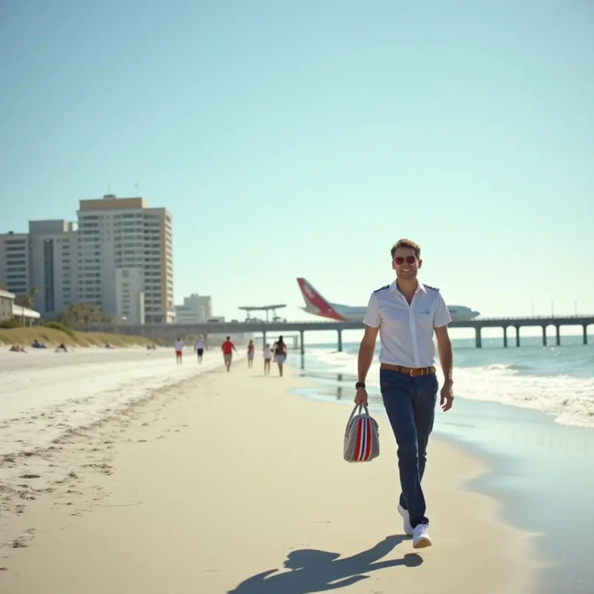 Flights to Daytona Beach: Daytona Beach wide hard-packed beach with the pier and boardwalk, morning light