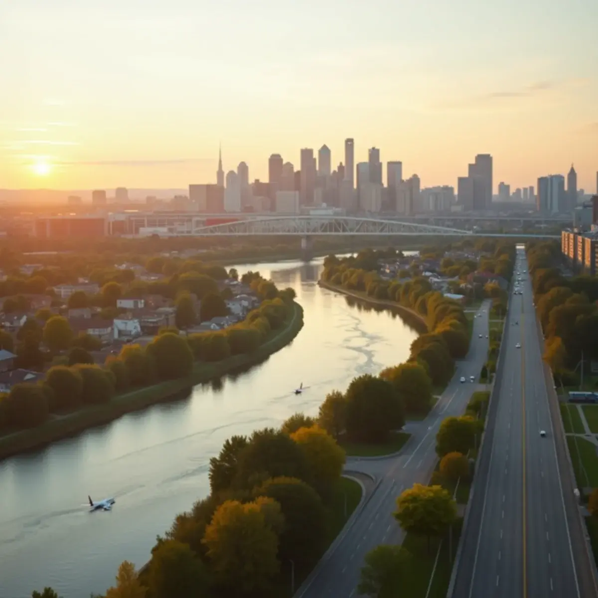 Los Angeles to Edmonton: Edmonton river valley with the High Level Bridge and the downtown skyline, summer evening