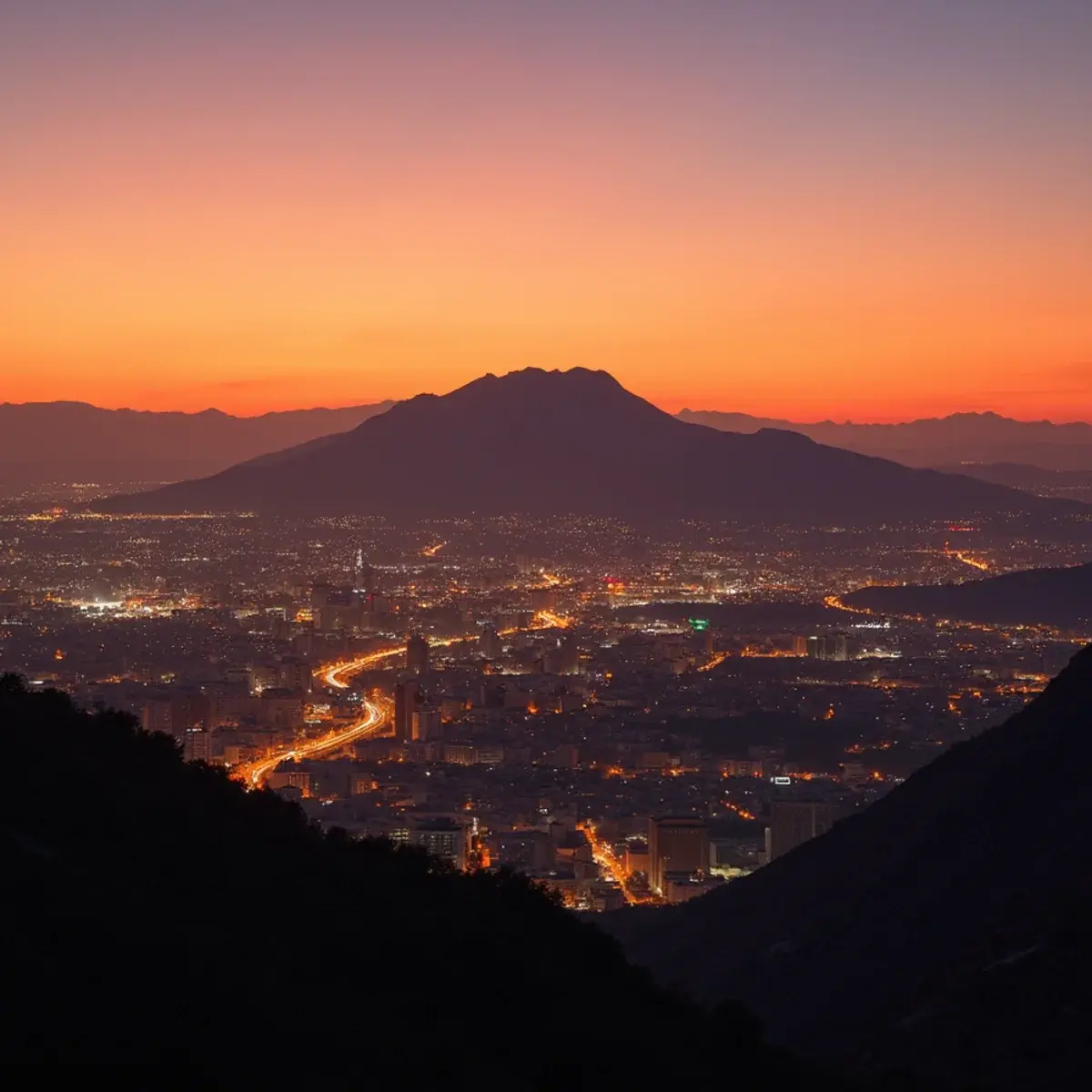 Flights to El Paso: El Paso Franklin Mountains at sunset with the city lights spreading below