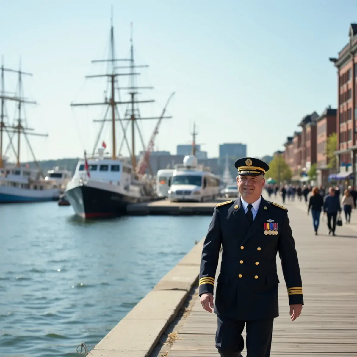 Cheap flights to Halifax: Halifax waterfront boardwalk with the harbour, tall ships, and historic warehouses