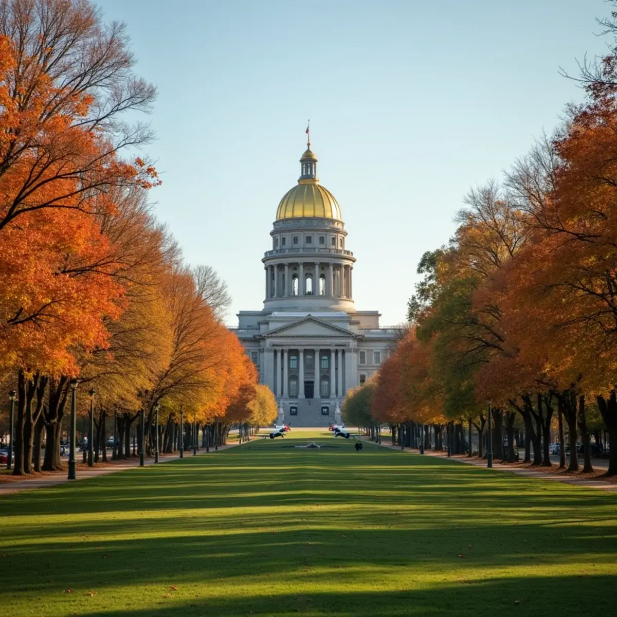 Flights to Bradley International Airport (BDL): Hartford Connecticut State Capitol gold dome above Bushnell Park in autumn