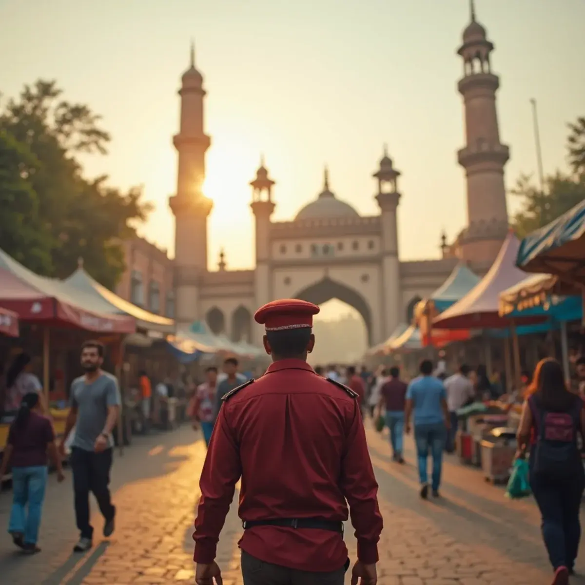 Flights to Rajiv Gandhi International Airport (HYD): Hyderabad Charminar with bustling market streets and evening light