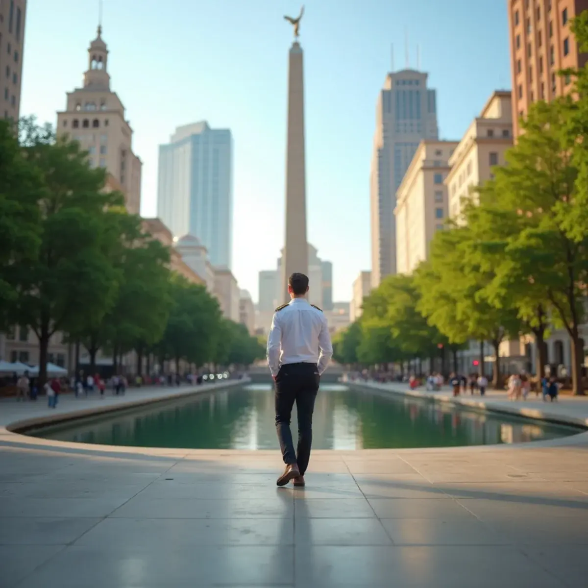 Flights to Indianapolis: Indianapolis Monument Circle and the downtown canal walk, summer afternoon
