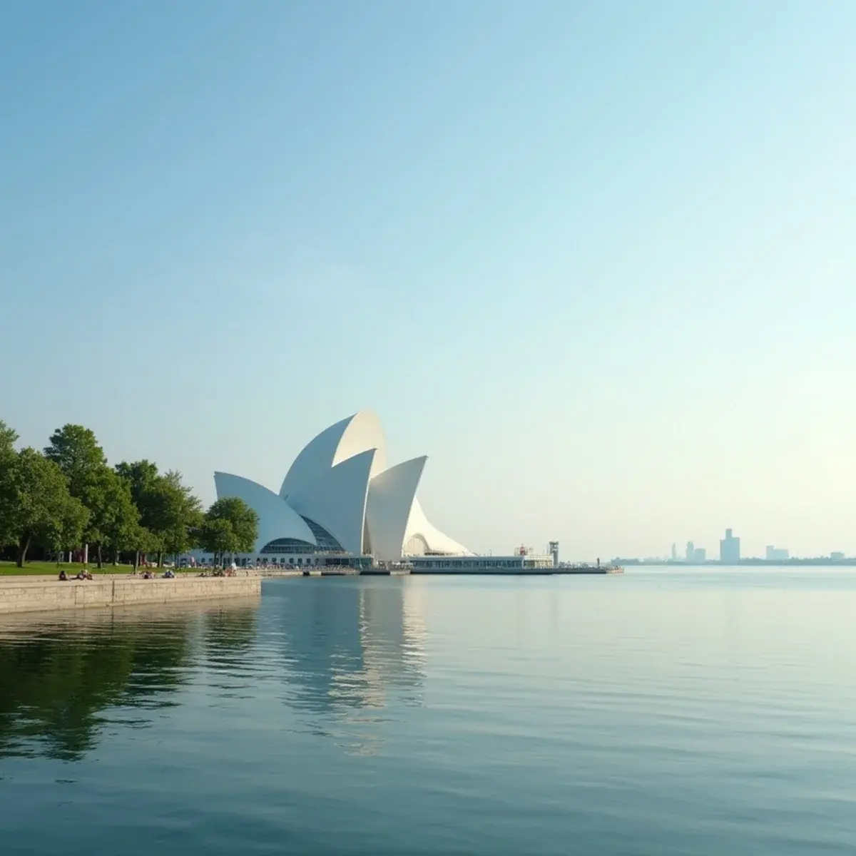 Flights to Milwaukee: Milwaukee lakefront with the Art Museum's white wings and Lake Michigan, summer morning