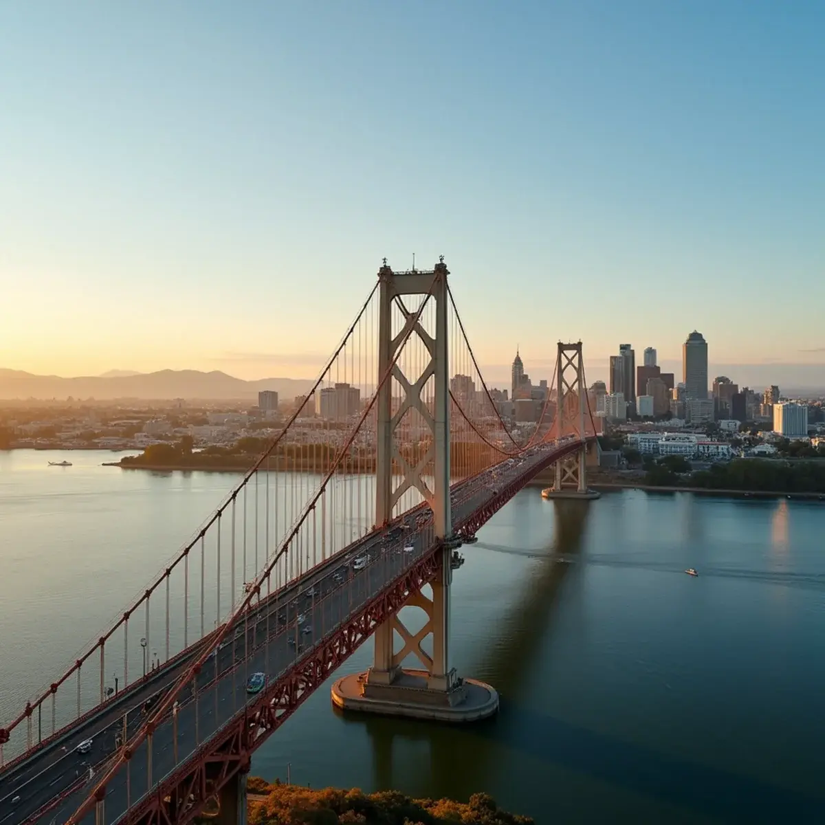 Flights to Sacramento: Sacramento Tower Bridge golden span over the river with the skyline behind, evening light