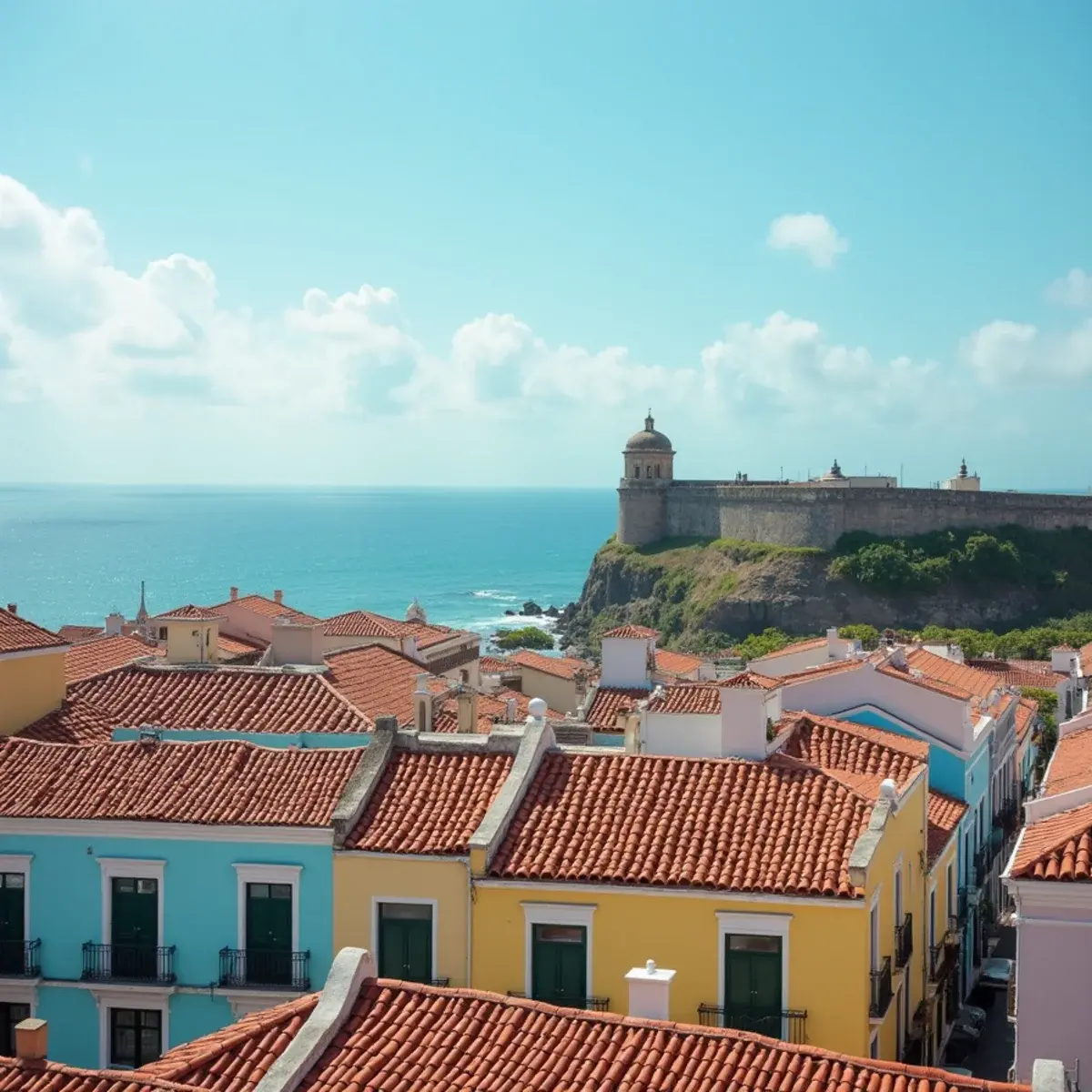 Flights to San Juan: San Juan Old San Juan colorful colonial facades and El Morro fort walls above the Atlantic