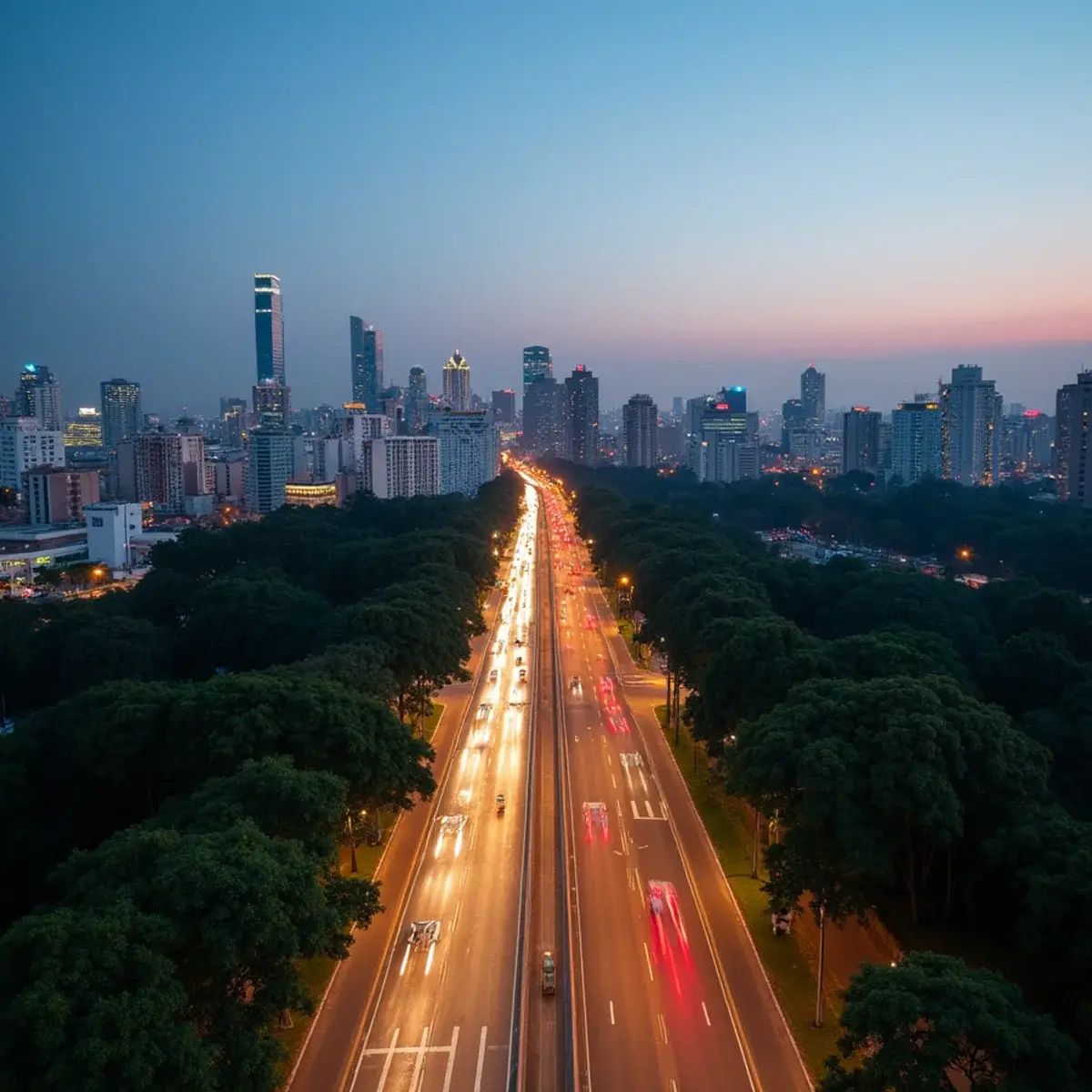 Flights to Guarulhos - Governador André Franco Montoro International Airport (GRU): São Paulo Avenida Paulista skyline at dusk with Ibirapuera Park greenery