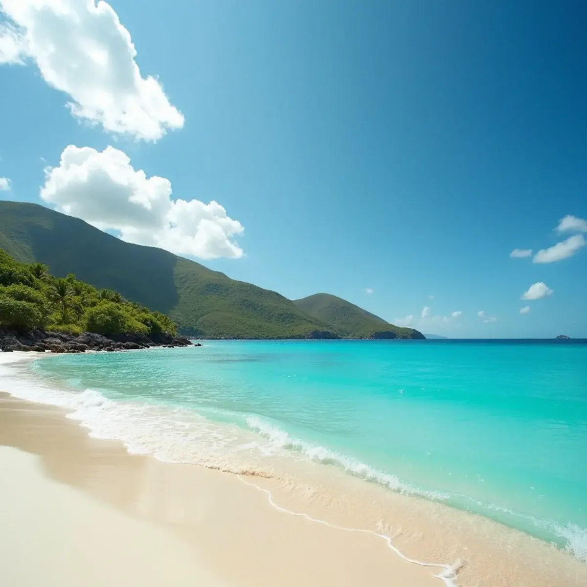 Flights to U.S. Virgin Islands: U.S. Virgin Islands Trunk Bay beach on St. John with turquoise water