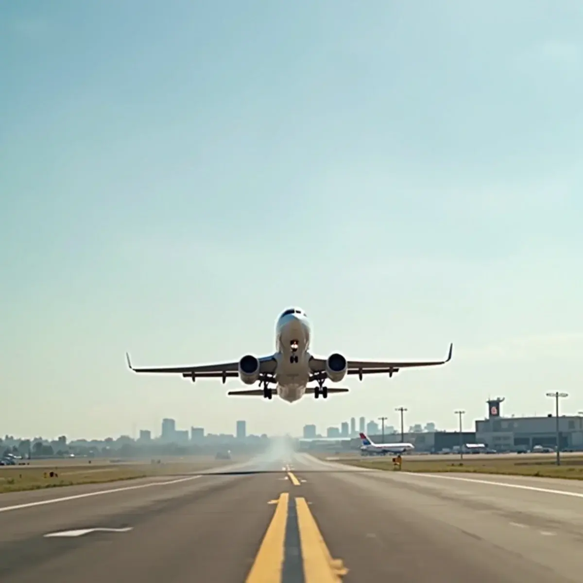 American Airlines flights: a jet lifting off from a Dallas runway under a big Texas sky, plain livery