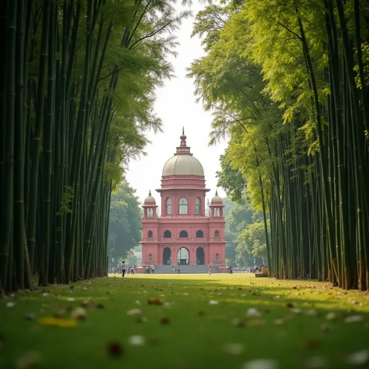Boston to Bangalore: Bangalore Cubbon Park bamboo groves with the red Vidhana Soudha building beyond