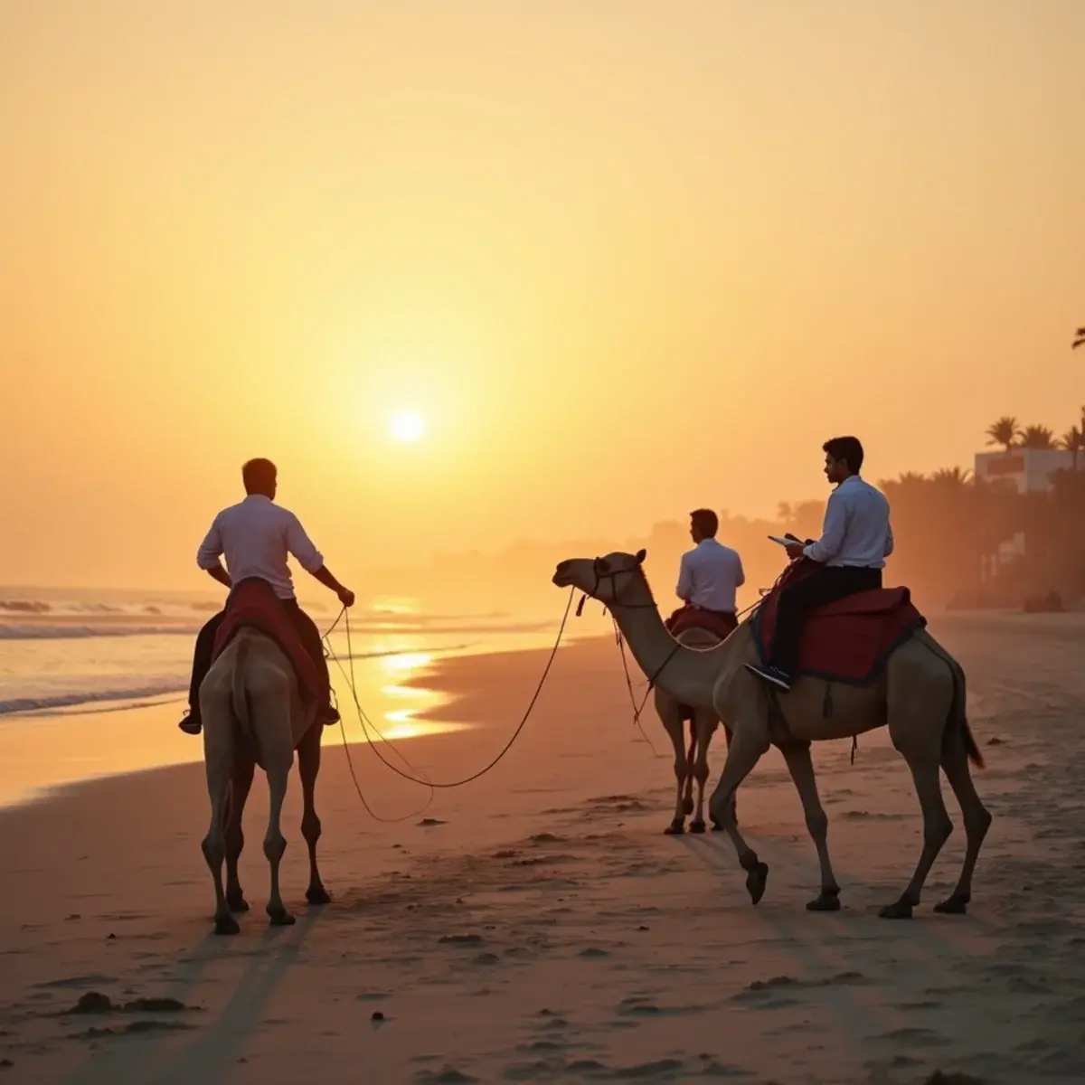 Washington, D.C. to Karachi: Karachi Clifton Beach with camels and the Arabian Sea at sunset