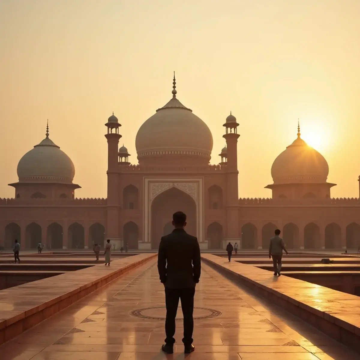 New York to Lahore: Lahore Badshahi Mosque red sandstone domes at golden hour