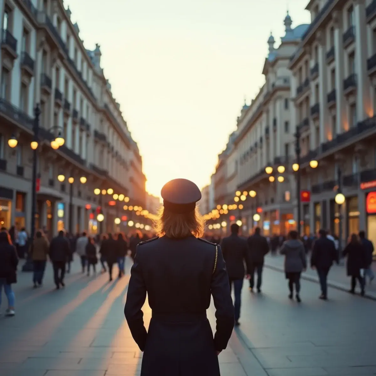 Tampa to Madrid: Madrid Gran Vía with grand facades and evening light, busy sidewalks