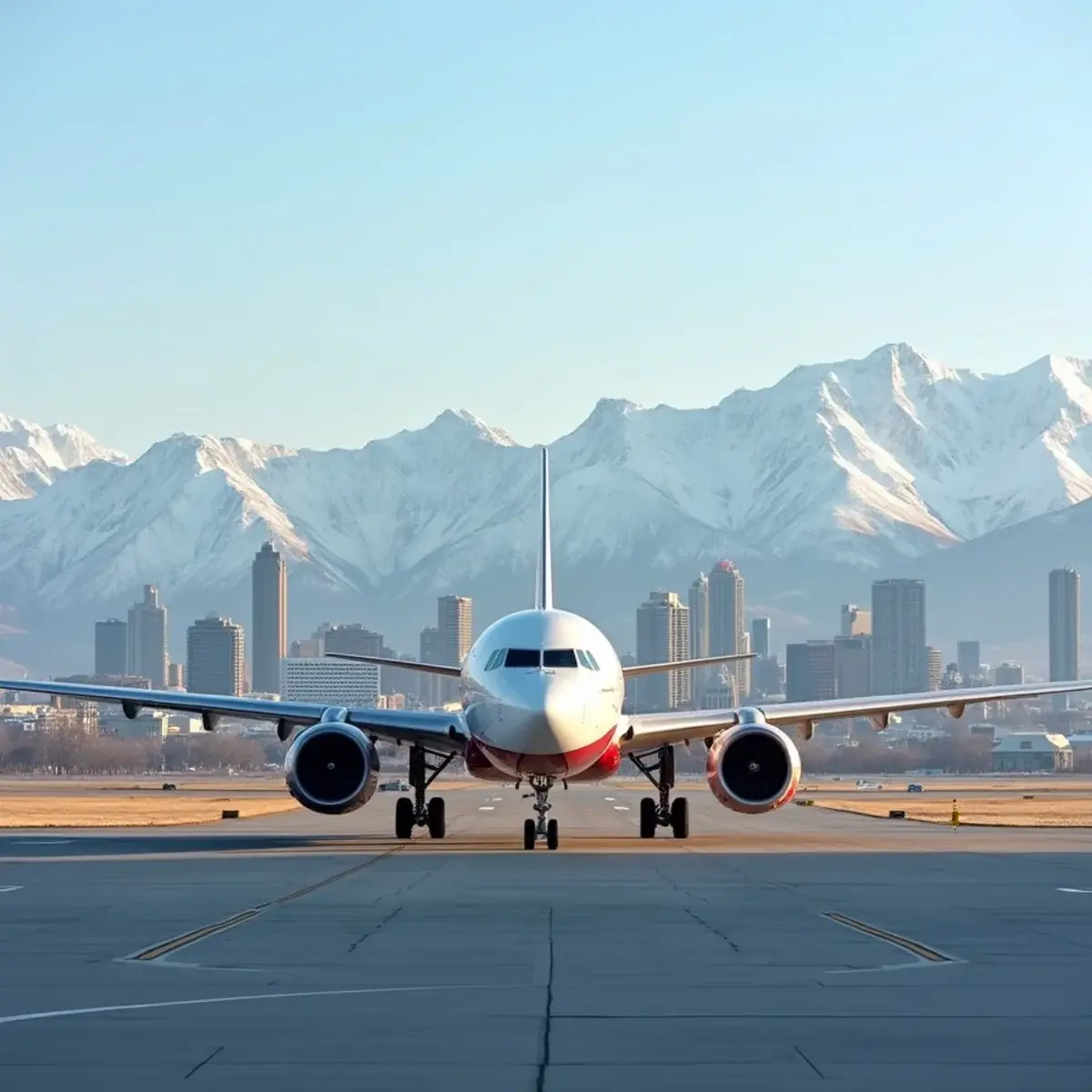 Cheap flights from Salt Lake City: Salt Lake City skyline with the Wasatch Mountains snow-dusted behind it, clear morning