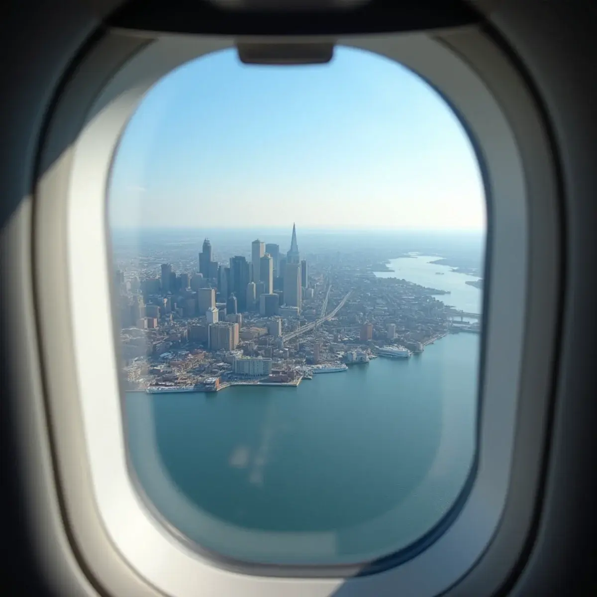 Boston Logan, Providence, or Manchester: Which New England Airport Is Cheaper: Boston Harbor and the skyline from a jet window on approach to Logan