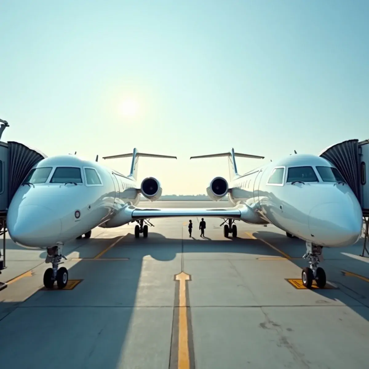 Codeshare Flights Explained: Who Operates Your Flight and Why It Matters: two jets in different plain liveries parked side by side at adjacent gates, no logos