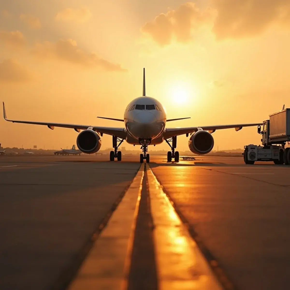 Flights to Nigeria and Ghana from the US: Carriers and Booking Tips: a widebody jet at a West African airport gate at sunset with warm haze