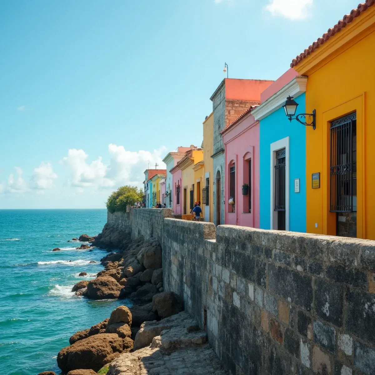 Flights to Puerto Rico from the Mainland: No Passport, Many Nonstops: Old San Juan colorful facades and the fort walls above the sea, bright morning