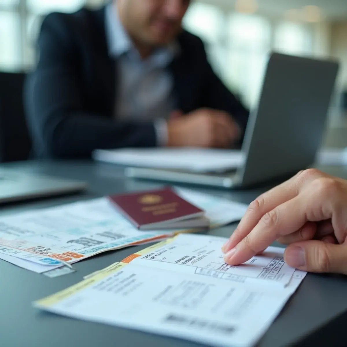 Name Correction Rules by Airline: a passport open next to a printed ticket with a name highlighted, agent's desk, daylight