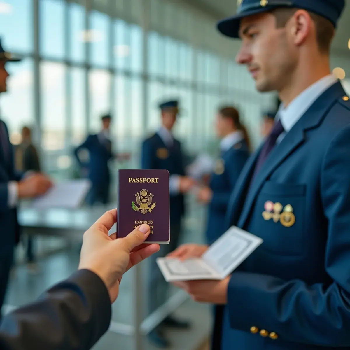 REAL ID and What ID to Bring to the Airport: a hand holding a driver's license and passport at an airport security checkpoint, no readable text