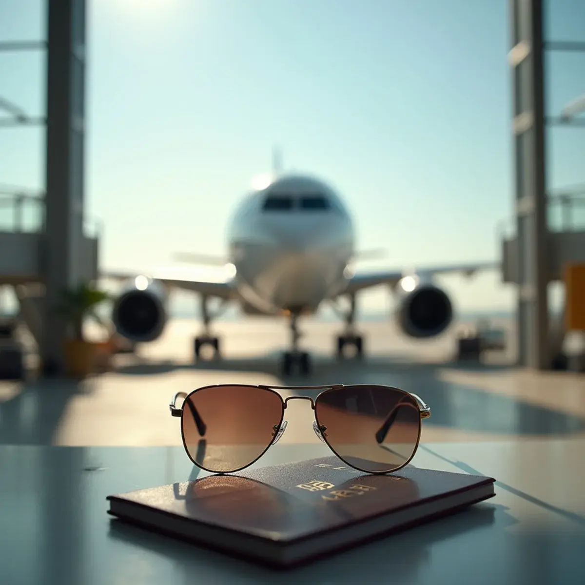 Summer Flights to Europe: Booking Windows and Cheaper Gateways: a widebody jet at a European airport gate in summer light with a passport and sunglasses in the foreground