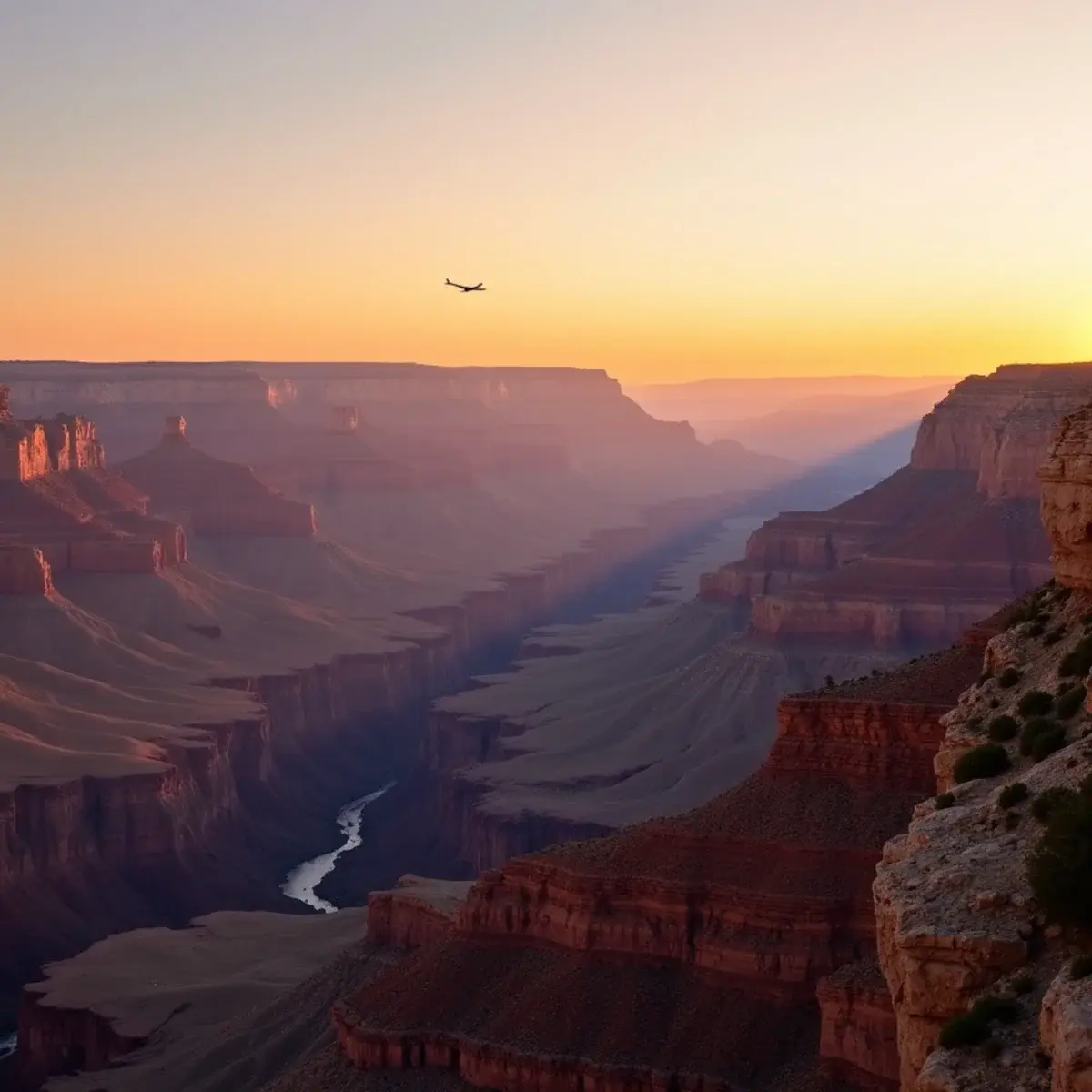 Flights to Arizona: Arizona Grand Canyon South Rim at sunset with layered red cliffs