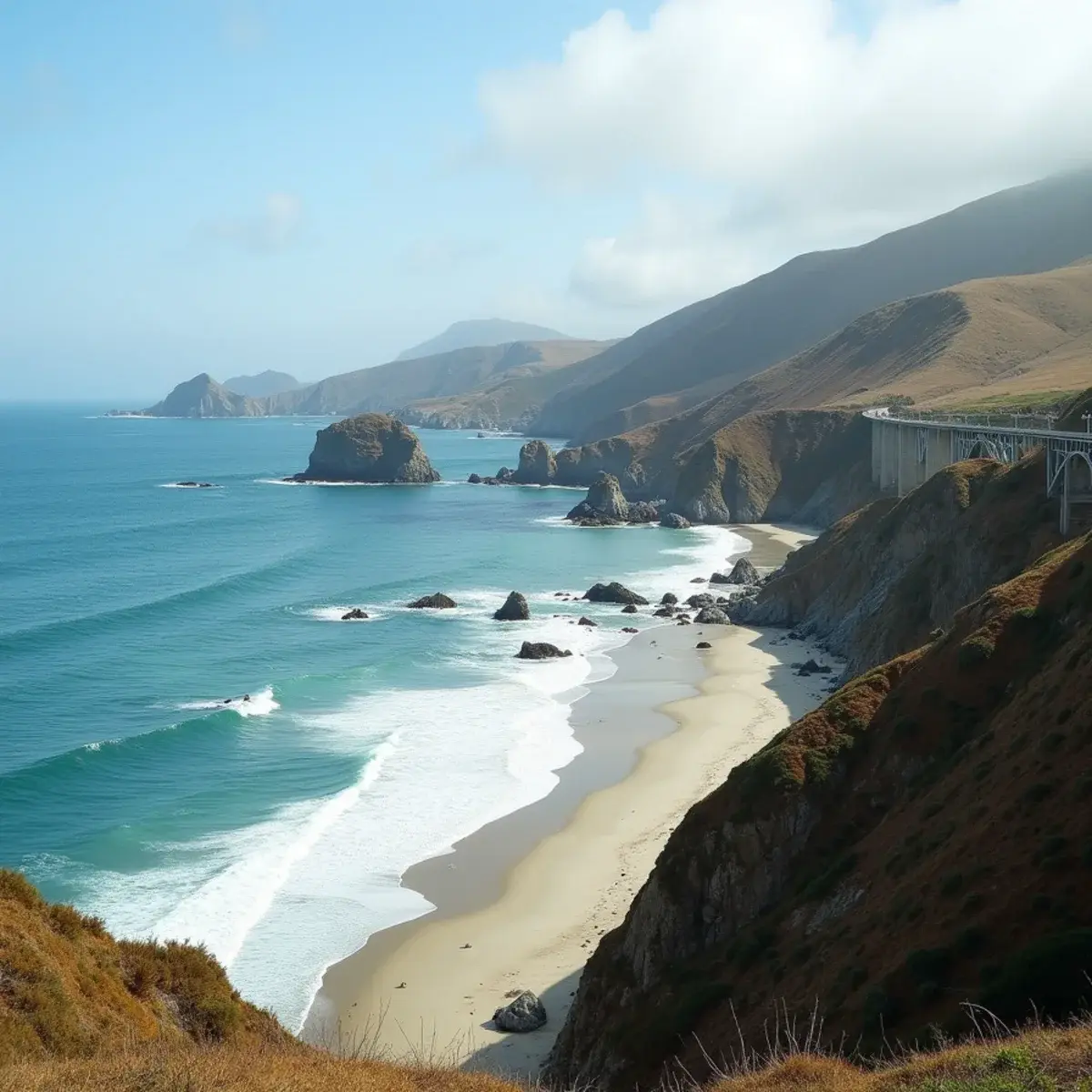 Flights to California: California Big Sur coastline with Bixby Bridge and Pacific surf
