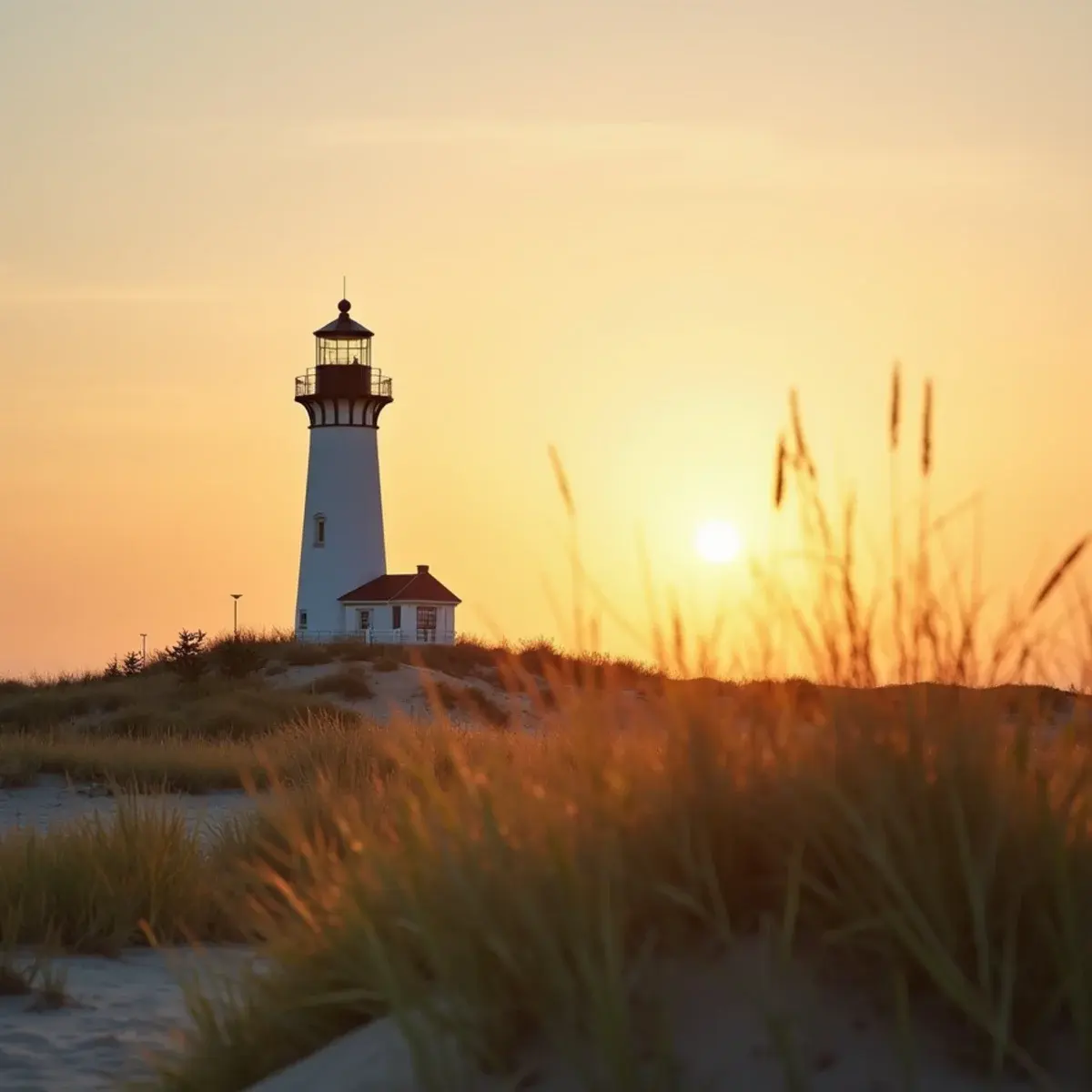 Flights to Massachusetts: Massachusetts Cape Cod lighthouse and dunes at golden hour
