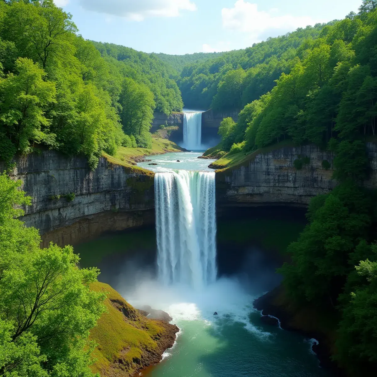 Flights to Ohio: Ohio Hocking Hills waterfall in a green gorge
