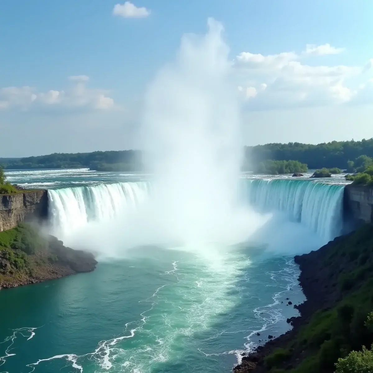 Flights to Ontario: Ontario Niagara Falls Horseshoe Falls with mist and rainbow