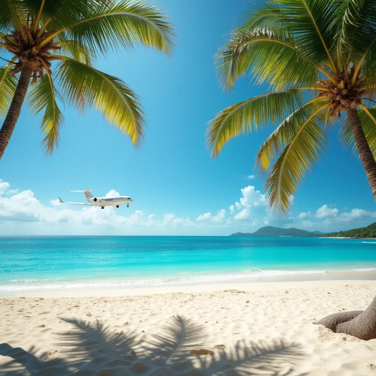 Flights to Puerto Rico: Puerto Rico Flamenco Beach on Culebra with palms and turquoise water