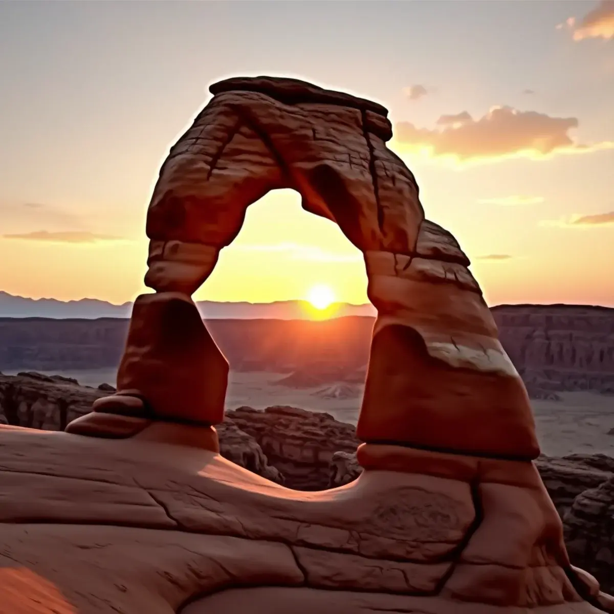 Flights to Utah: Utah Arches National Park Delicate Arch at sunset with red rock