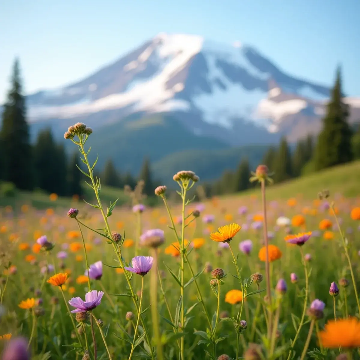 Flights to Washington: Washington Mount Rainier wildflower meadows at Paradise, summer morning
